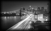 Флизелиновые фотообои 3д в спальню 416x254 см Черно-белый бруклинский мост ночью (203VEXXXL)+клей
