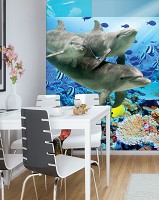 Красивые флизелиновые 3д фотообои подводный мир 184x254 см Дельфин Спальня Мальчики Девочки Дети (20405V4A) +клей