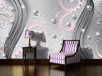 Флизелиновые фотообои абстрактные 368x254 см Бриллианты и светло розовые вензеля (2044V8)+клей