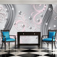 Абстрактные флизелиновые фотообои 312x219 см Бриллианты и светло розовые вензеля (2044VEXXL)+клей