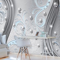 Флизелиновые фото обои абстракция на стену 312х219 см Бриллианты и голубые вензеля на серебряном фоне (2045VEXXL)+клей