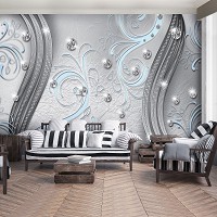 Флізелінові фотошпалери абстракції в інтер'єрі 416x254 см Діаманти та блакитні вензелі на срібному тлі (2045VEXXXL)+клей - вид 7 мініатюра