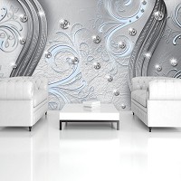 Флізелінові фотошпалери абстракція 368x254 см Діаманти та блакитні вензелі на срібному тлі (2045V8)+клей - вид 8 мініатюра