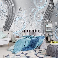 Флизелиновые фото обои искусство 254х184 см Бриллианты и голубые вензеля на серебряном фоне (2045V4)+клей