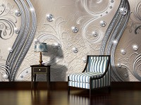 Мистецтво флізелінові фотошпалери 368x280 см Діаманти та срібні вензелі на сіро-бежевому фоні (2046V10)+клей