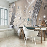 Фотошпалери флізелінові 254 х 184 см Діаманти та срібні вензелі на сіро-бежевому фоні (2046V4)+клей