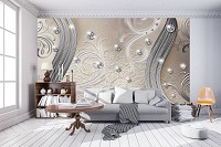 Фотообои флизелиновые 312x219 см Бриллианты и серебряные вензеля на серо-бежевом фоне (2046VEXXL)+клей