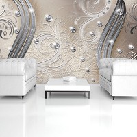 Фотообои флизелиновые 416x254 см Бриллианты и серебряные вензеля на серо-бежевом фоне (2046VEXXXL)+клей