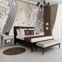 Искусство флизелиновые фотообои 368x280 см Бриллианты и серебряные вензеля на серо-бежевом фоне (2046V10)+клей - вид 9 миниатюра