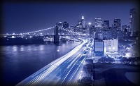 Модные флизелиновые фотообои в зал 368x254 см Бруклинский мост ночью в синих тонах (204V8)+клей