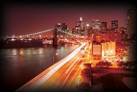 Город флизелиновые фотообои 254x184 см Бруклинский мост ночью в красных тонах (206V4)+клей