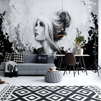 Современные флизелиновые фотообои 416x254 см Черно-белый женский портрет (20842VEXXXL) +клей