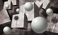 Флизелиновые 3д фотообои абстракция в интерьере 520x318 см Шарики и кубики в сером цвете (21020VEXXXXXL) +клей
