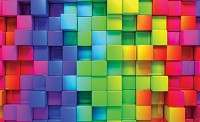 Флизелиновые фотообои 3д в интерьере 520x318 см Стена из разноцветных кубов (21022VEXXXXXL) +клей