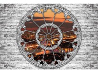 Флизелиновые фотообои 368x254 см Вид на город ночью из круглого окна (2105V8) +клей