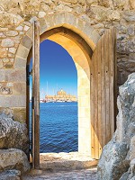 Популярные флизелиновые 3Д фотообои 184x254 см Старые врата к морю (2131V4A)+клей