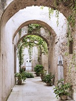 Флизелиновые 3Д фотообои на кухню 206x275 см Европейская улочка с цветами (2133VEA)+клей