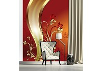 Флизелиновые фотообои красивые 184x254 см Золотой и красный цветочный узор (2136V4A)+клей