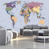 Флизелиновые фотообои в коридор 254x184 см Политическая карта мира (2142V4)+клей