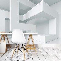 Флизелиновые фотообои абстракция в интерьере 368x254 см 3Д Белая геометрия в пространстве (2146V8)+клей