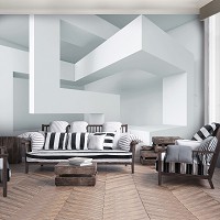 Флизелиновые фотообои белые 312x219 см 3Д геометрия в пространстве (2146VEXXL)+клей