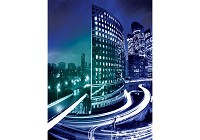 Спальня флизелиновые фотообои 206x275 см город Бостон в синих тонах (215VEA)+клей