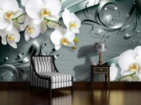 Фотообои флизелиновые 3D 368x254 см Цветы орхидеи на темном фоне (2160V8)+клей
