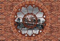 Популярные флизелиновые фотообои 254x184 см Черно-белый Нью-Йорк за окном и кирпичной стеной (2178V4)+клей