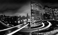 Модные флизелиновые фотообои в зал 416x254 см Черно-белый город Бостон (217VEXXXL)+клей