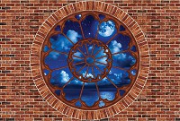 Флизелиновые фотообои для спальни 254x184 см Ночное небо за окном и кирпичной стеной (2183V4)+клей