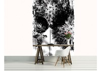 Готовые флизелиновые фотообои цветы 184x254 см Бело-черные одуванчики (2189V4A)+клей
