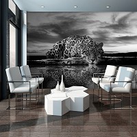 Флизелиновые 3D фото обои животные 416х254 см Черно-белый леопард ягуар (218VEXXXL)+клей
