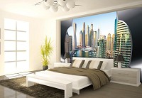 Красивые пейзажи флизелиновые фотообои 368x254 см 3Д Панорама на город Дубай (2201V8)+клей