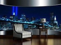 3д флизелиновые фотообои 368x254 см Бруклинский мост в синих цветах (2207V8)+клей