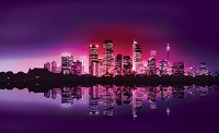 Флизелиновые фотообои город фото 416x254 см Отражение небоскребов на фиолетовом фоне (220VEXXXL)+клей