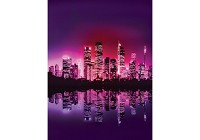 Флизелиновые фотообои в гостиную город 206x275 см Отражение небоскребов на фиолетовом фоне (220VEA)+клей