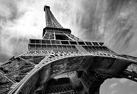 Флизелиновые 3д фотообои в гостиную 416x254 см Черно-белая Эйфелева башня в городе Париж (221VEXXXL)+клей - вид 1 миниатюра