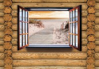 Флизелиновые фотообои 254x184 см 3D Вид на пляж за окном (2222V4)+клей