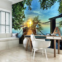 Флизелиновые фотообои 254x184 см 3д Восход солнца над деревянным пирсом (2223V4)+клей