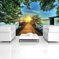 Флизелиновые фотообои 416x254 см 3д Восход солнца над деревянным пирсом (2223VEXXXL)+клей