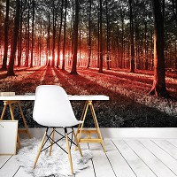 Флізелінові фотошпалери природа 368x254 см 3D Червоний захід сонця в лісі (2227V8)+клей - вид 6 мініатюра