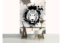 Флизелиновые фотообои в интерьере 184x254 см Черно-белая голова тигра (2233V4A)+клей