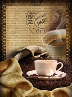 Флизелиновые винтажные фотообои для кухни с кофе 184x254 см Чашка кофе и кофейные зерна (2244V4A)+клей