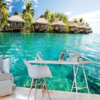 Флизелиновые 3д фотообои в спальню 312x219 см Бунгало на берегу моря (224VEXXL)+клей