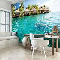 Флизелиновые фото обои 3д в спальню 416x254 см Бунгало на берегу моря (224VEXXXL)+клей