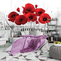 Флизелиновые фотообои цветы 312x219 см Красные маки на черно-белом фоне (2254VEXXL)+клей