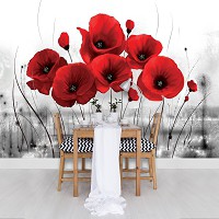 Флизелиновые фото обои цветы 416х254 см Красные маки на черно-белом фоне (2254VEXXXL)+клей