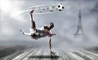Фотообои детские для мальчиков 368x254 см Футболист играет в мяч на фоне Эйфелевой башни (2255P8)+клей - вид 1 миниатюра