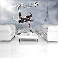 Флизелиновые фотообои детские для мальчиков 416x254 см Футболист играет в мяч на сером фоне (2255VEXXXL)+клей