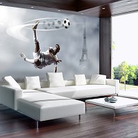 Флизелиновые фотообои детские для мальчиков 368x254 см Футболист играет в мяч на фоне Эйфелевой башни (2255V8)+клей